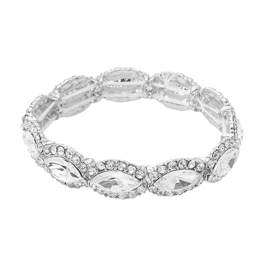 Sheree Silver Stretch Rhinestone Competition Bracelet