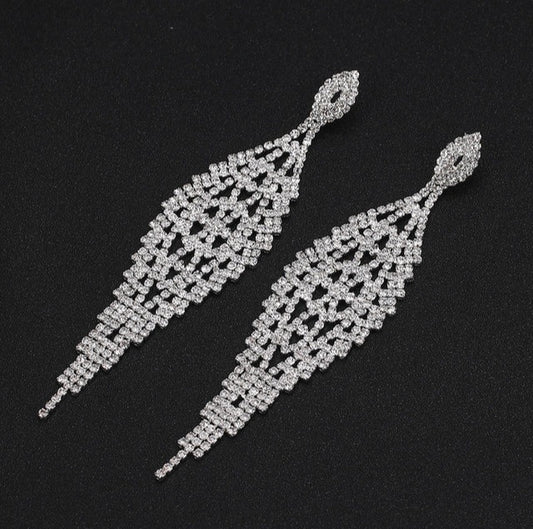 Amara Silver Rhinestone Competition Earrings