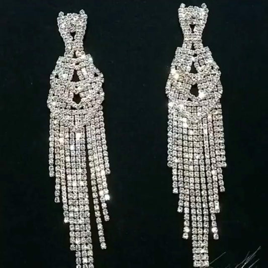 Viola Long Silver Rhinestone Competition Earrings - Restocked!
