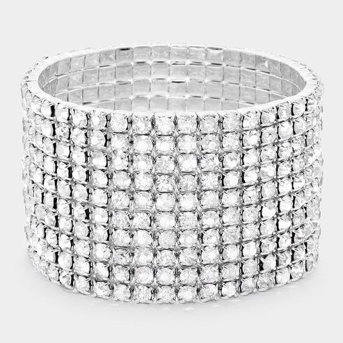 Raine 10 Row Silver Stretch Rhinestone Competition Bracelet