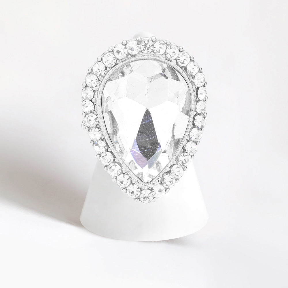 Angela Silver Stretch Rhinestone Competition Ring