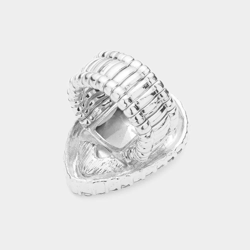 Angela Silver Stretch Rhinestone Competition Ring