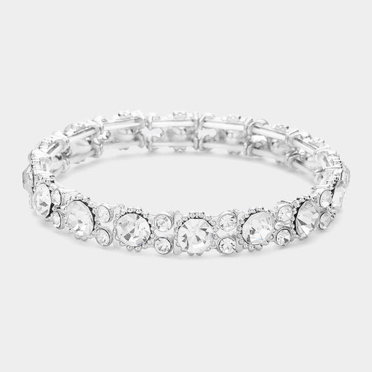 Asuna Silver Stretch Rhinestone Competition Bracelet