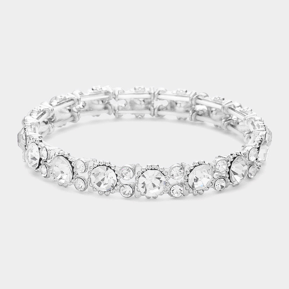 Asuna Silver Stretch Rhinestone Competition Bracelet