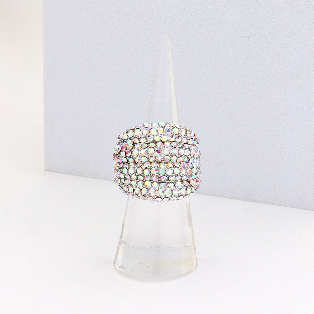 Barbara AB Silver Stretch Rhinestone Competition Ring