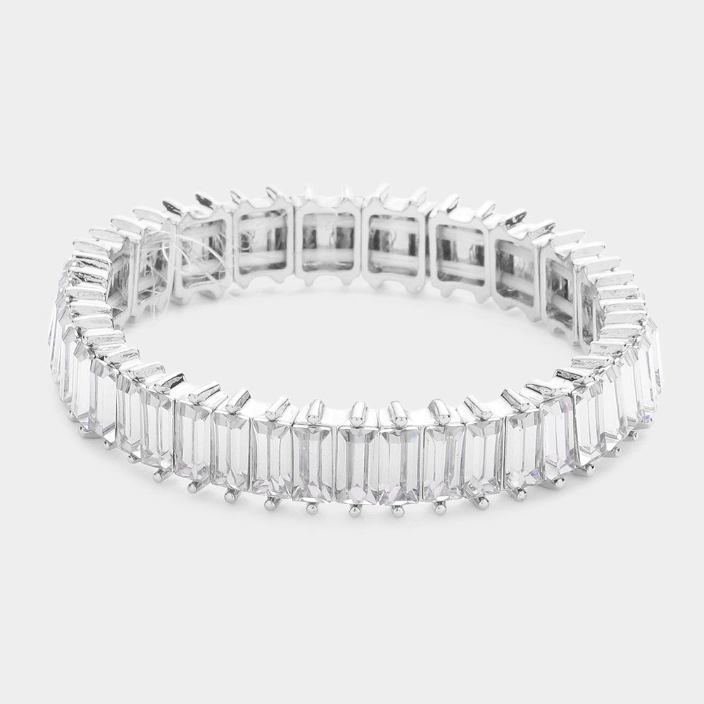 Bria Silver Stretch Rhinestone Competition Bracelet (Petite)