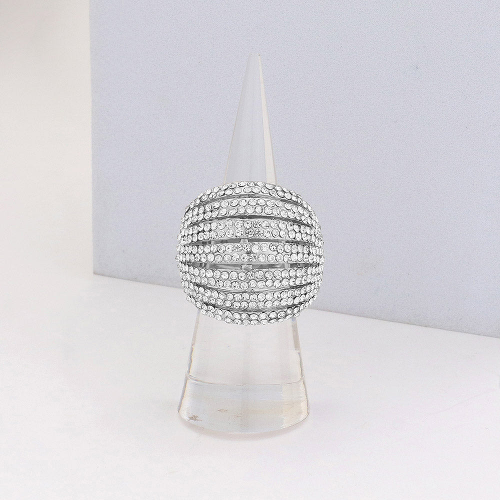 Mailynn Silver Stretch Rhinestone Competition Ring