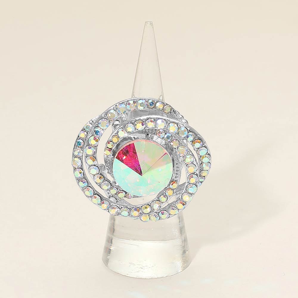 Dora AB Silver Stretch Rhinestone Competition Ring