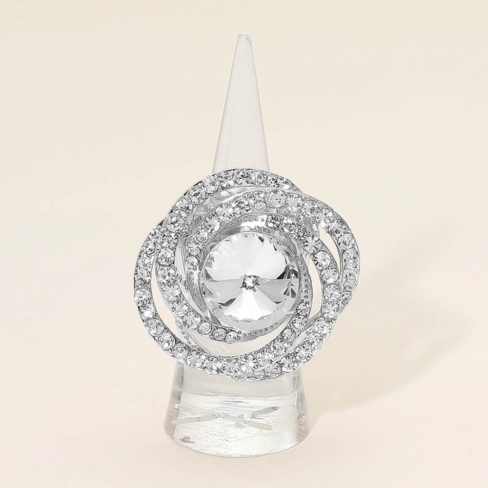 Dora Silver Stretch Rhinestone Competition Ring