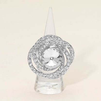 Dora Silver Stretch Rhinestone Competition Ring