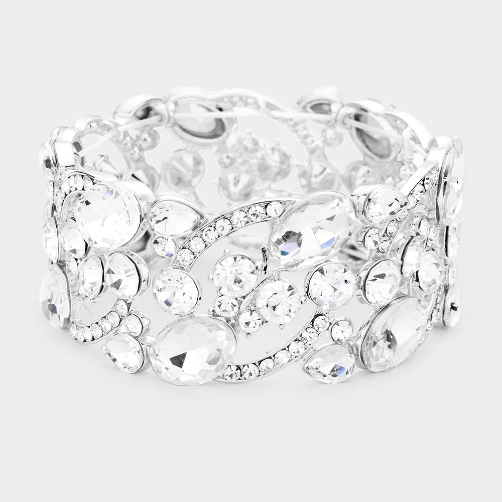 Janet Silver Stretch Rhinestone Competition Bracelet