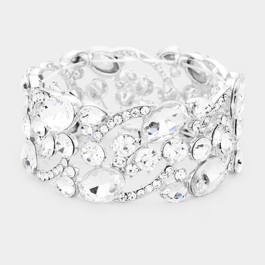 Janet Silver Stretch Rhinestone Competition Bracelet