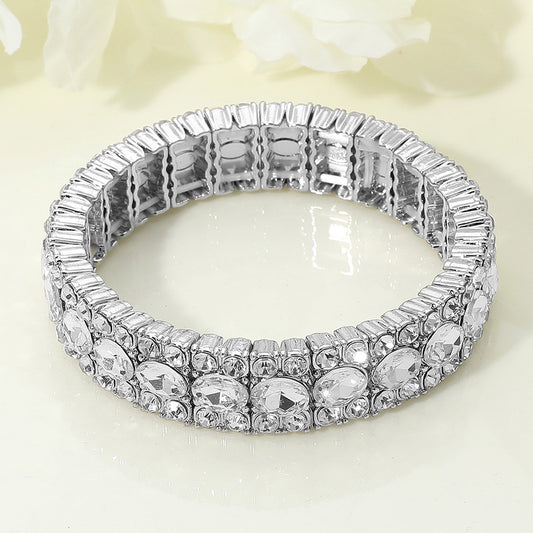 Delilah Silver Stretch Rhinestone Competition Bracelet