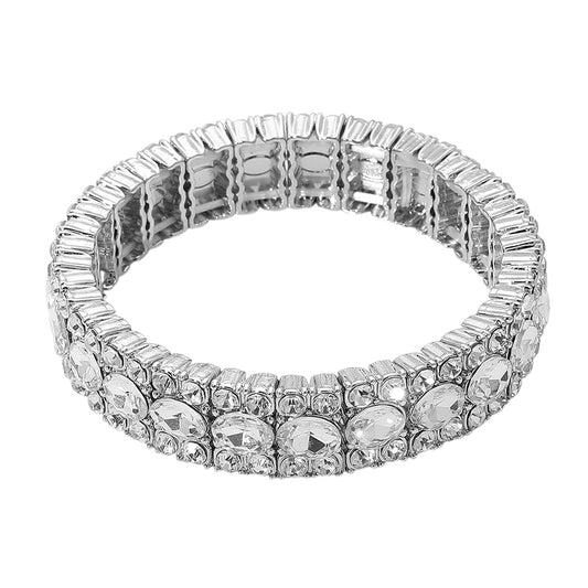 Delilah Silver Stretch Rhinestone Competition Bracelet