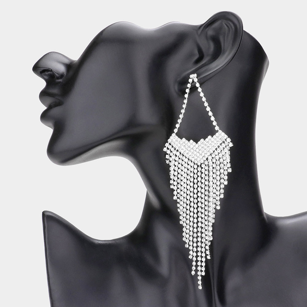 Tia Silver Rhinestone Competition Earrings