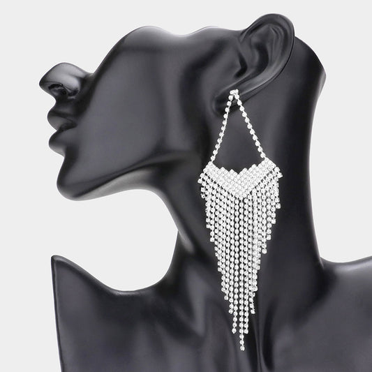 Tia Silver Rhinestone Competition Earrings