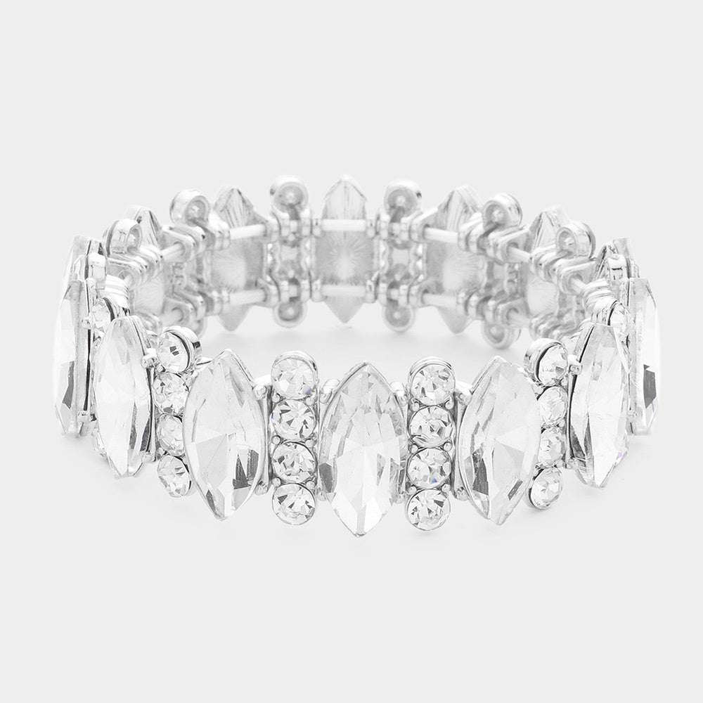 Elodie Silver Stretch Rhinestone Competition Bracelet