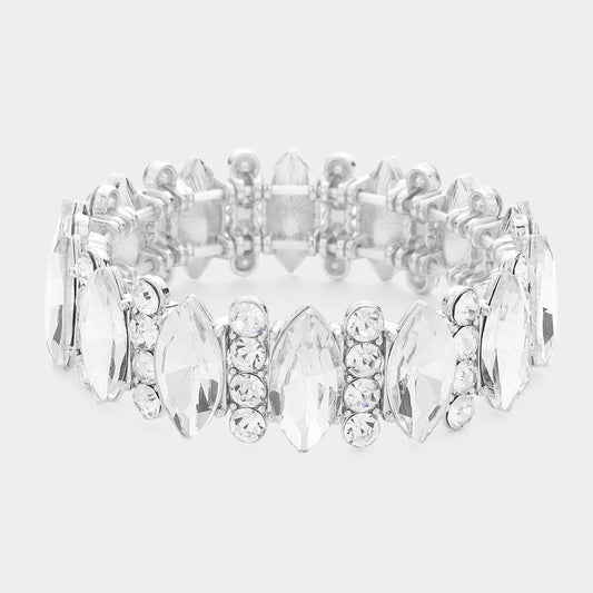 Elodie Silver Stretch Rhinestone Competition Bracelet