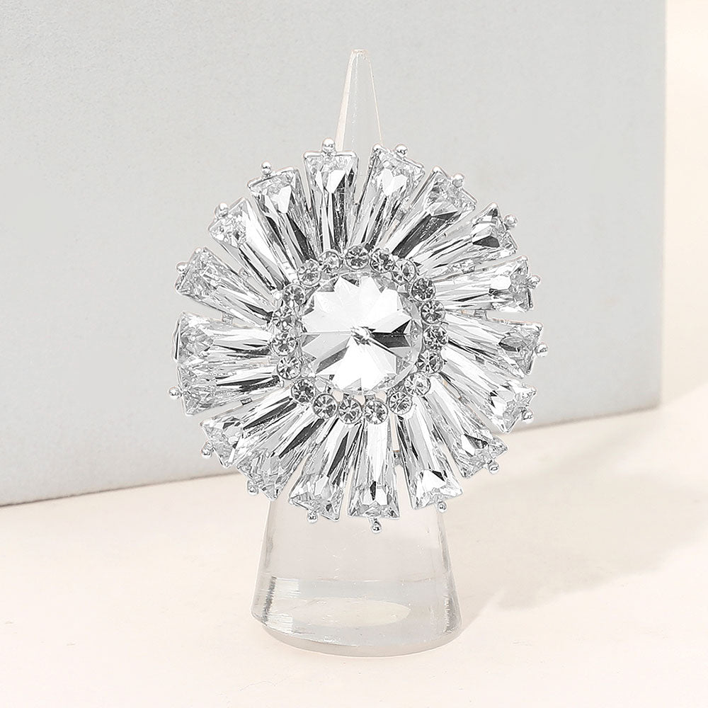 Alanah Silver Stretch Rhinestone Competition Ring