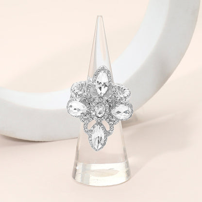 Chasity Silver Stretch Rhinestone Competition Ring