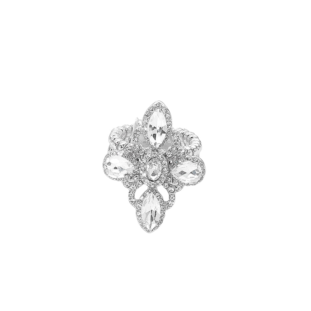 Chasity Silver Stretch Rhinestone Competition Ring