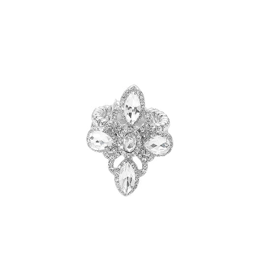 Chasity Silver Stretch Rhinestone Competition Ring