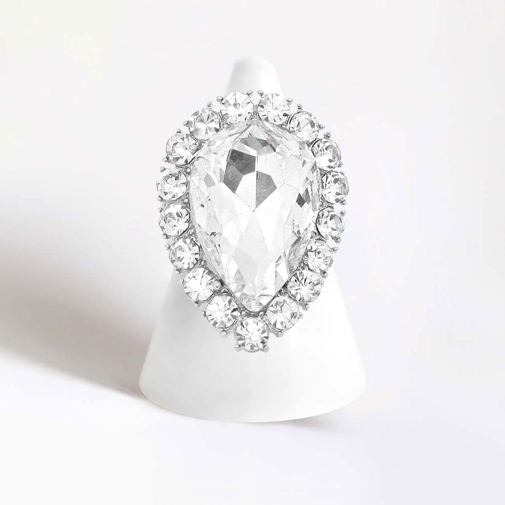 Quinn Silver Stretch Rhinestone Competition Ring - Restocked!