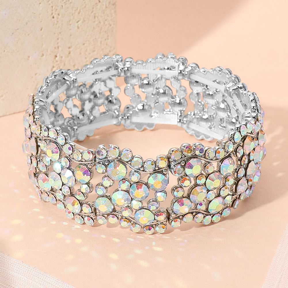 Fatima AB Silver Stretch Rhinestone Competition Bracelet