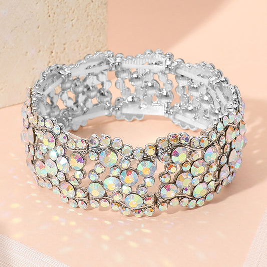 Fatima AB Silver Stretch Rhinestone Competition Bracelet