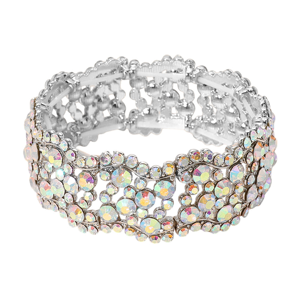 Fatima AB Silver Stretch Rhinestone Competition Bracelet