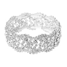 Load image into Gallery viewer, Fatima Silver Stretch Rhinestone Competition Bracelet
