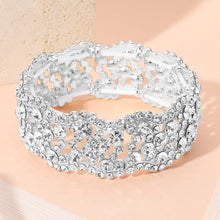 Load image into Gallery viewer, Fatima Silver Stretch Rhinestone Competition Bracelet
