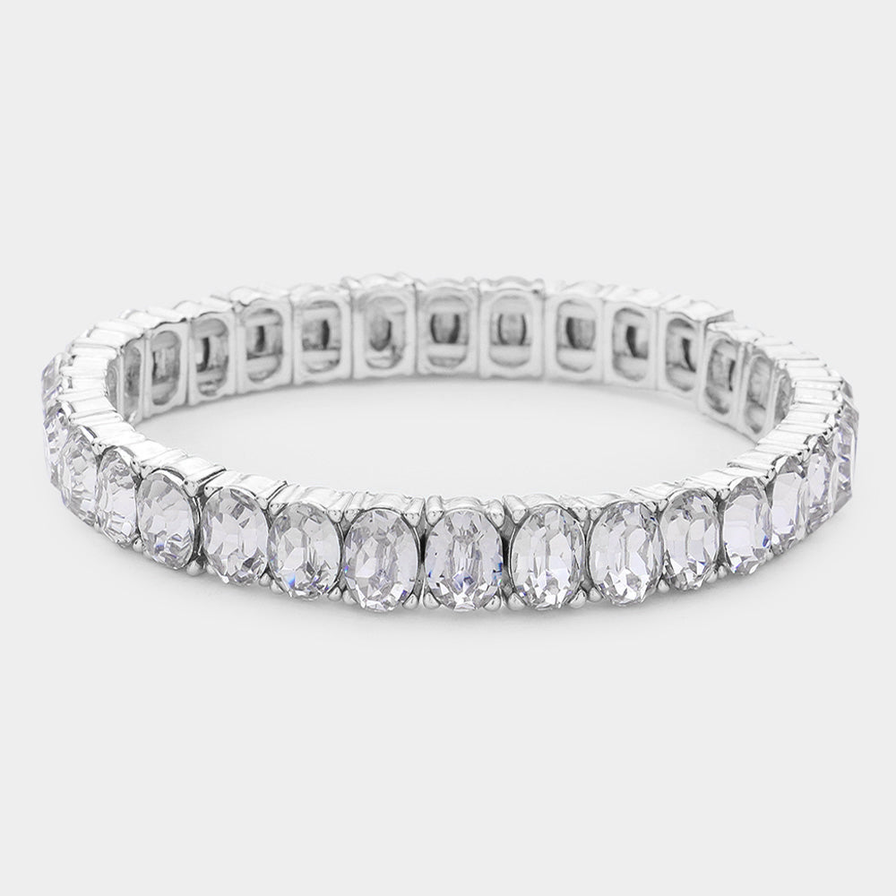Hannah Silver Stretch Rhinestone Competition Bracelet