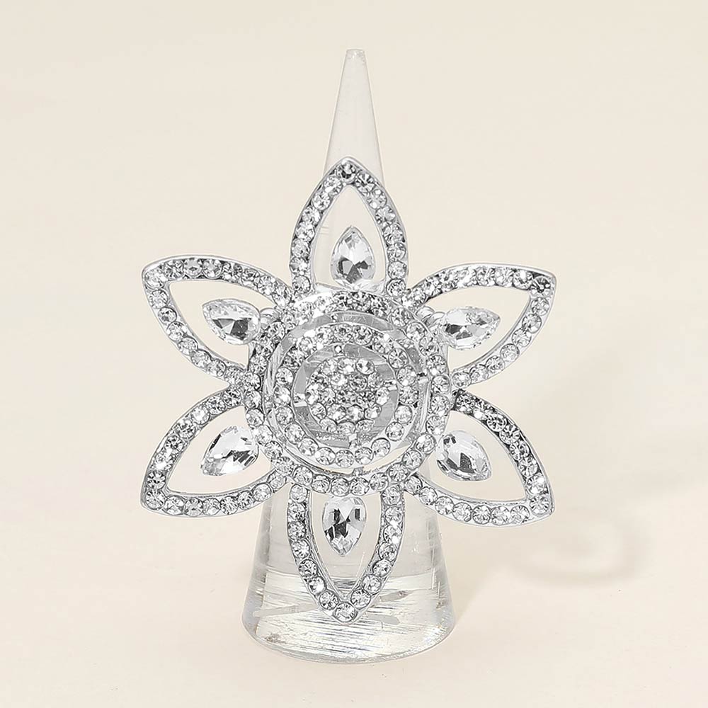 Jordan Silver Stretch Rhinestone Competition Ring