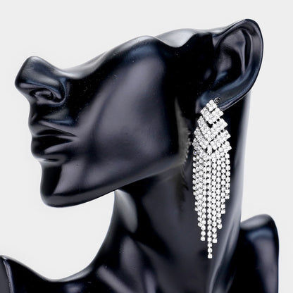 Kathie Silver Rhinestone Competition Earrings
