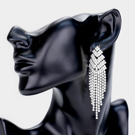 Kathie Silver Rhinestone Competition Earrings