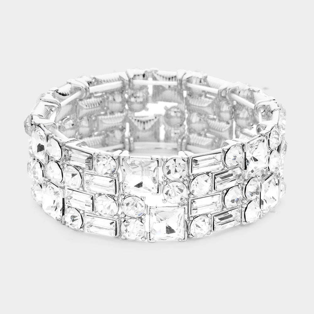 Katie Silver Stretch Rhinestone Competition Bracelet