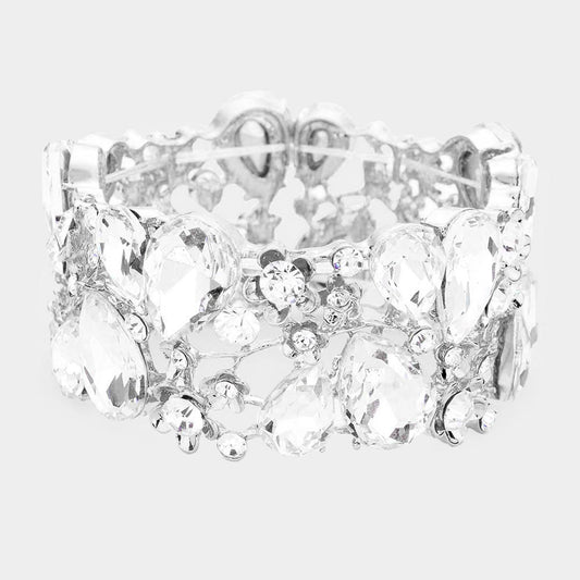 Kristy Silver Stretch Rhinestone Competition Bracelet