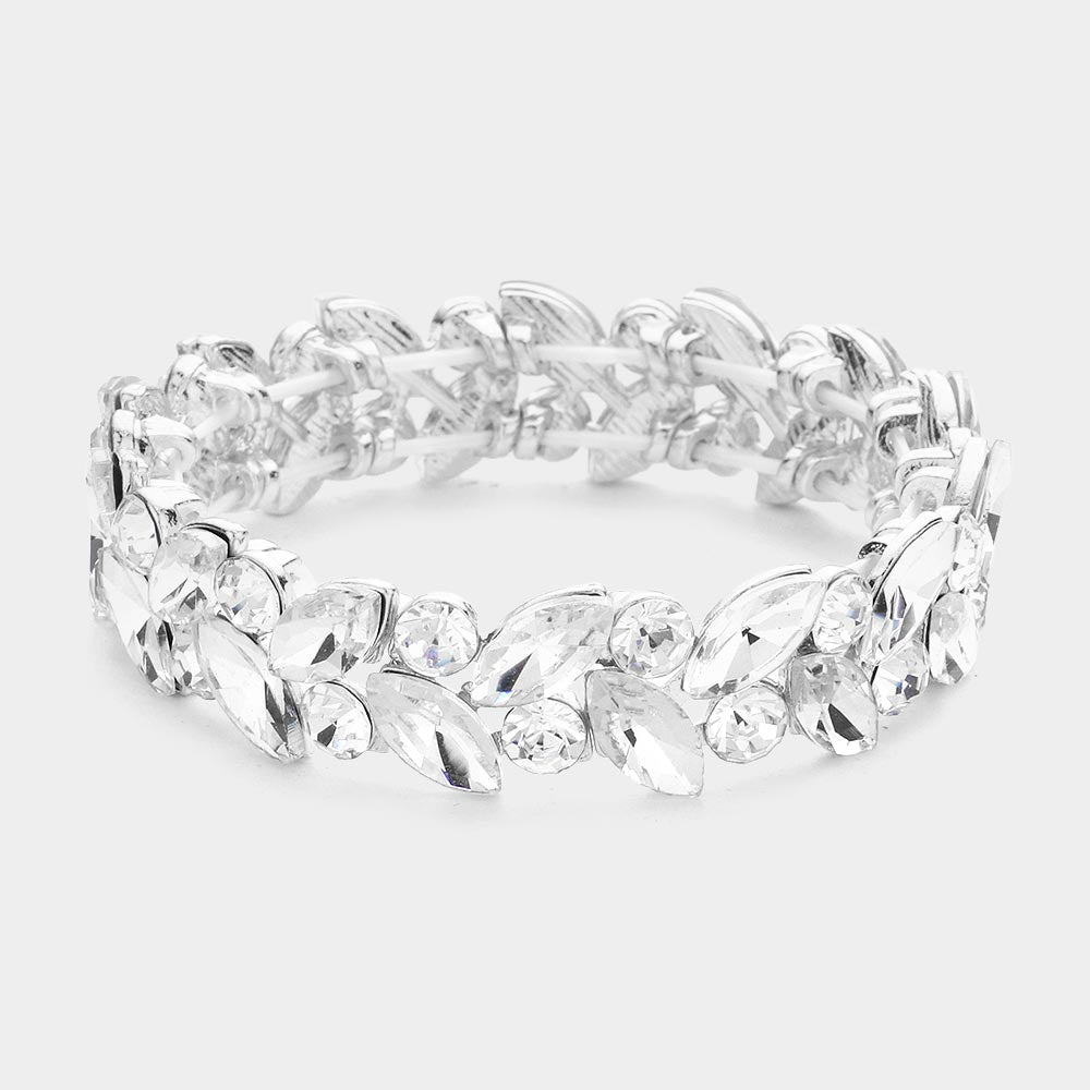 Lauryn Silver Stretch Rhinestone Competition Bracelet