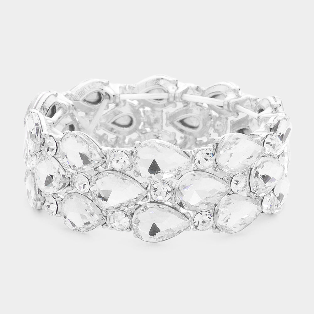 Lesharner Silver Stretch Rhinestone Competition Bracelet