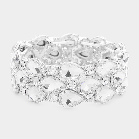 Lesharner Silver Stretch Rhinestone Competition Bracelet