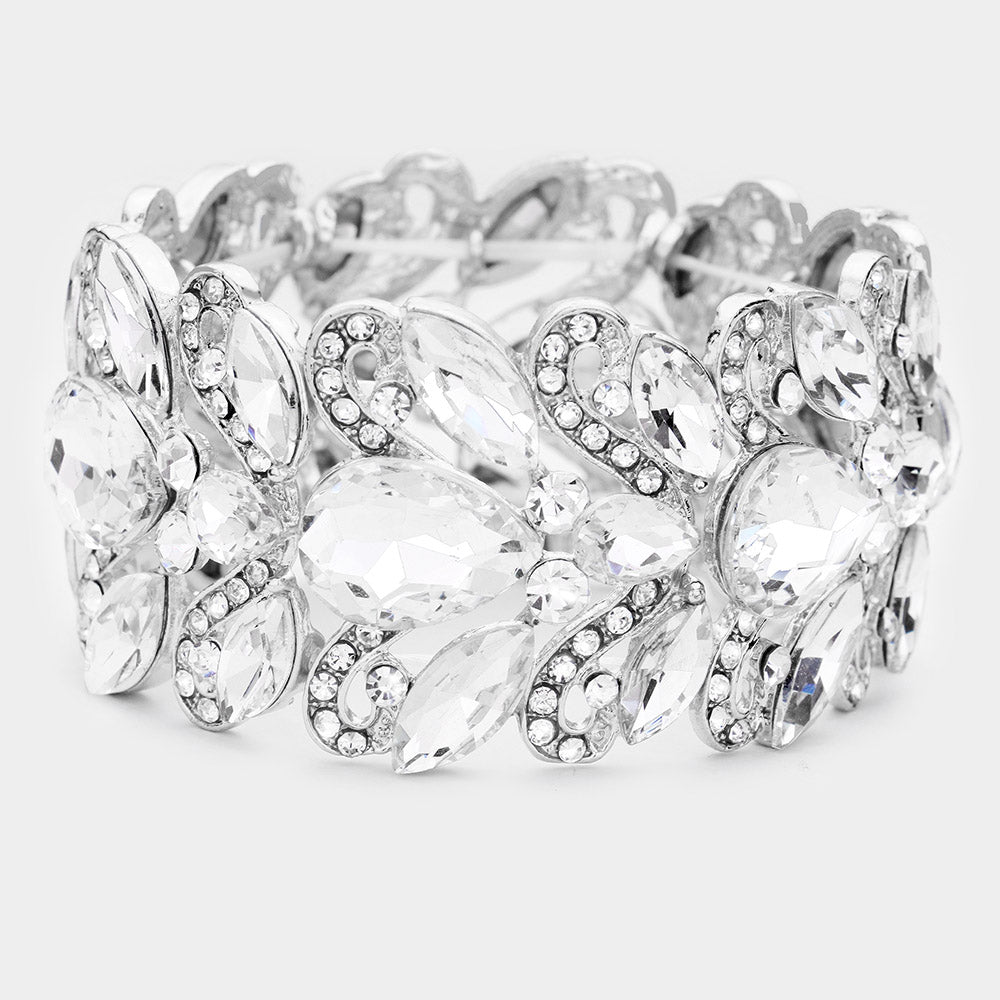 Meagan Silver Stretch Rhinestone Competition Bracelet