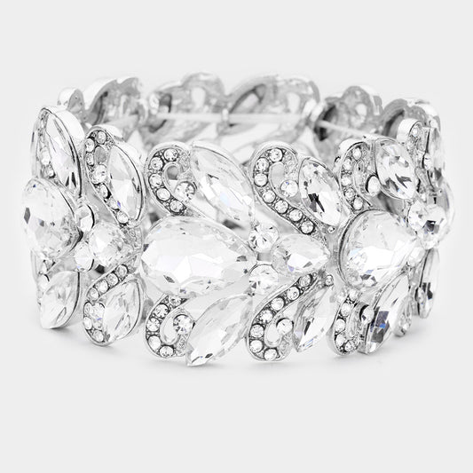 Meagan Silver Stretch Rhinestone Competition Bracelet