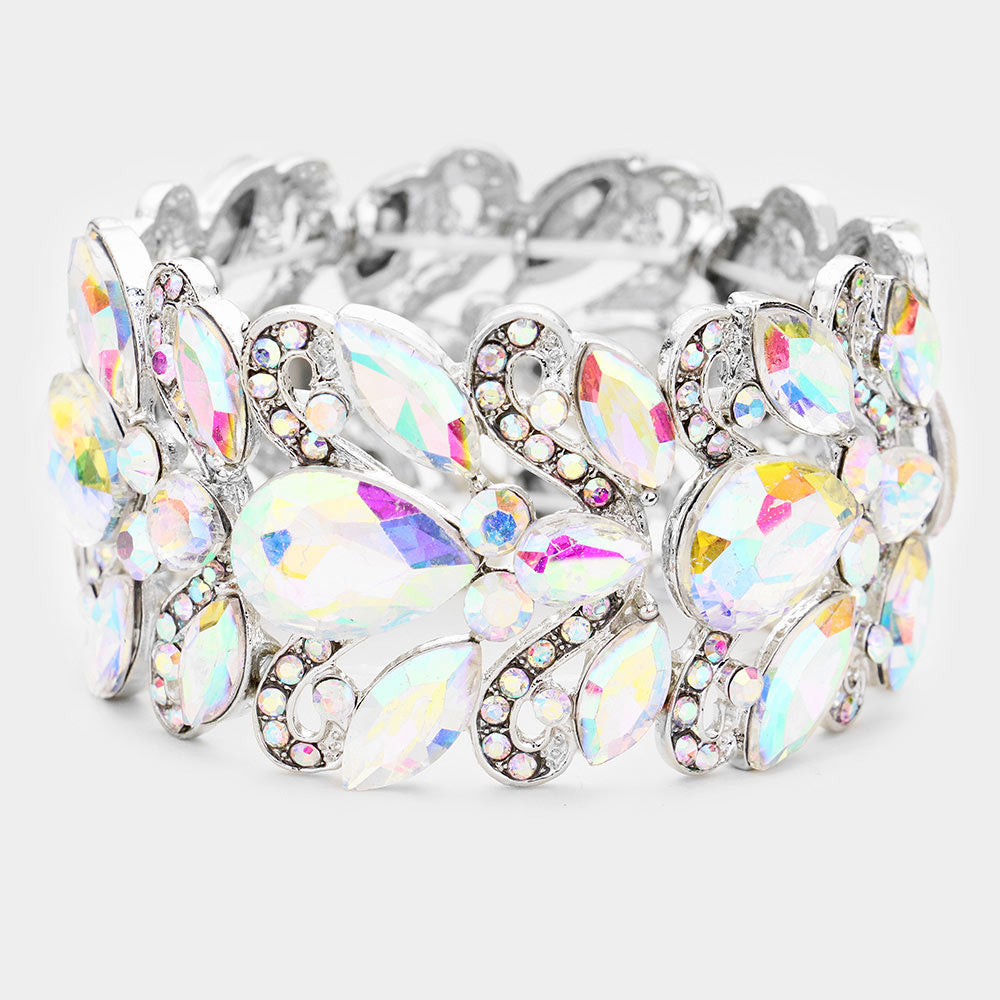 Meagan AB Silver Stretch Rhinestone Competition Bracelet