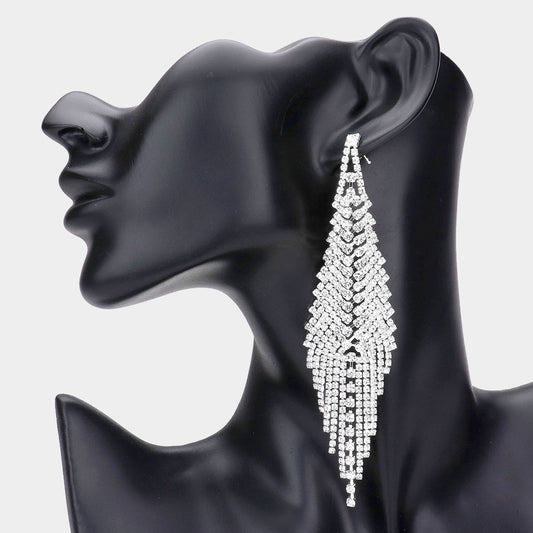 Mona Silver Rhinestone Competition Earrings