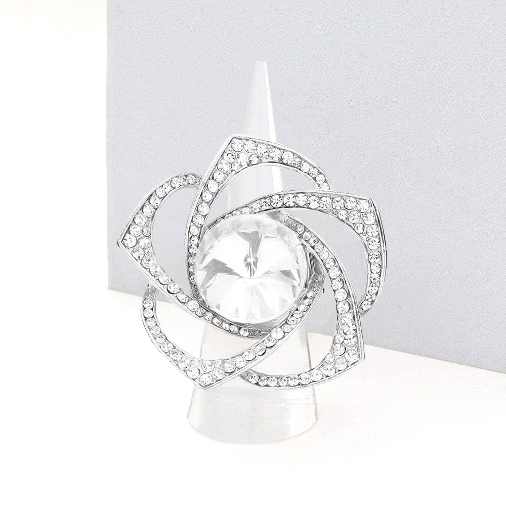 Rose Silver Stretch Rhinestone Competition Ring