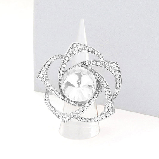 Rose Silver Stretch Rhinestone Competition Ring