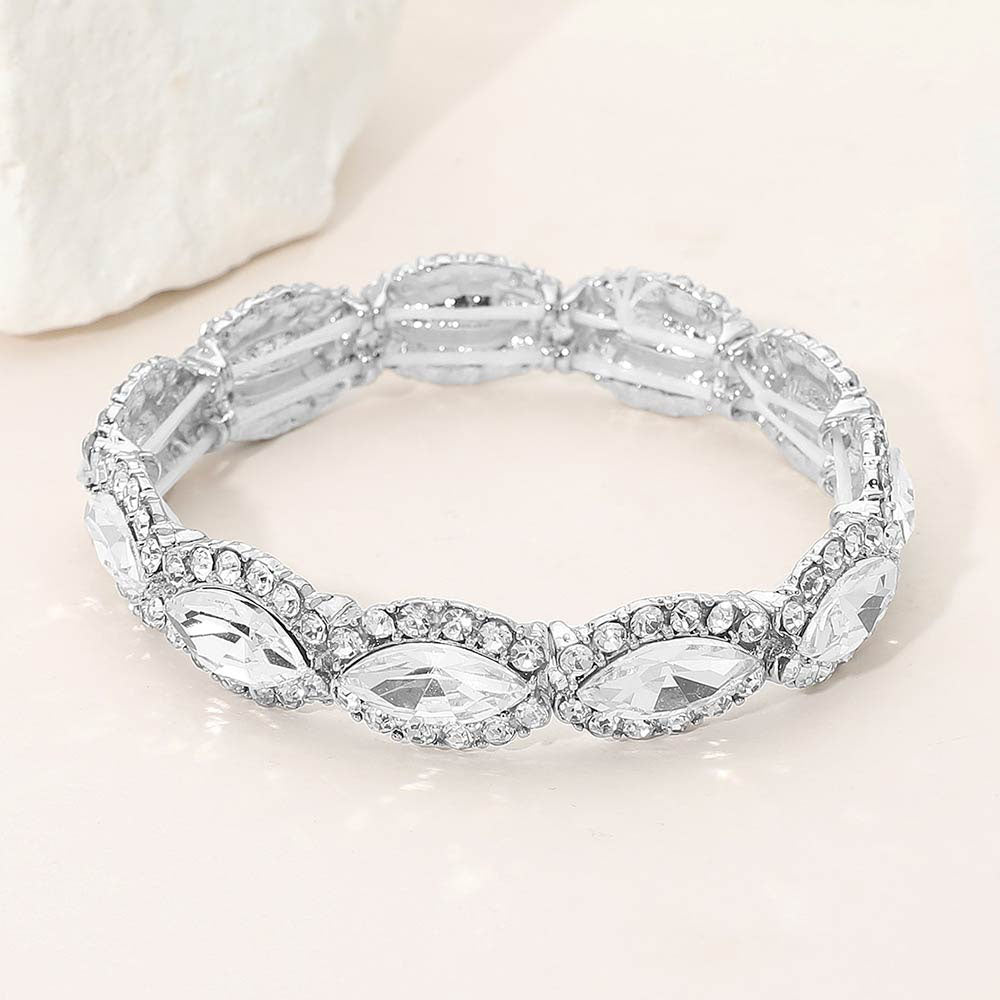 Sheree Silver Stretch Rhinestone Competition Bracelet