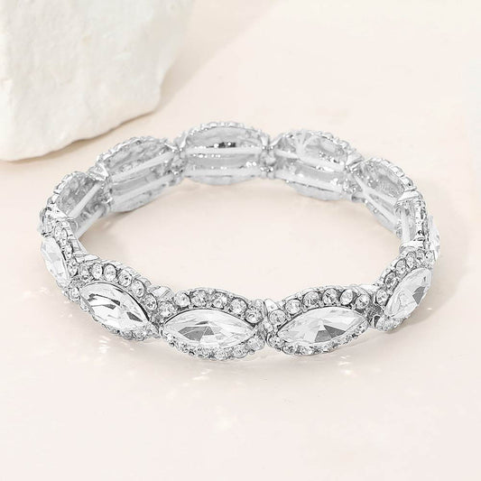 Sheree Silver Stretch Rhinestone Competition Bracelet
