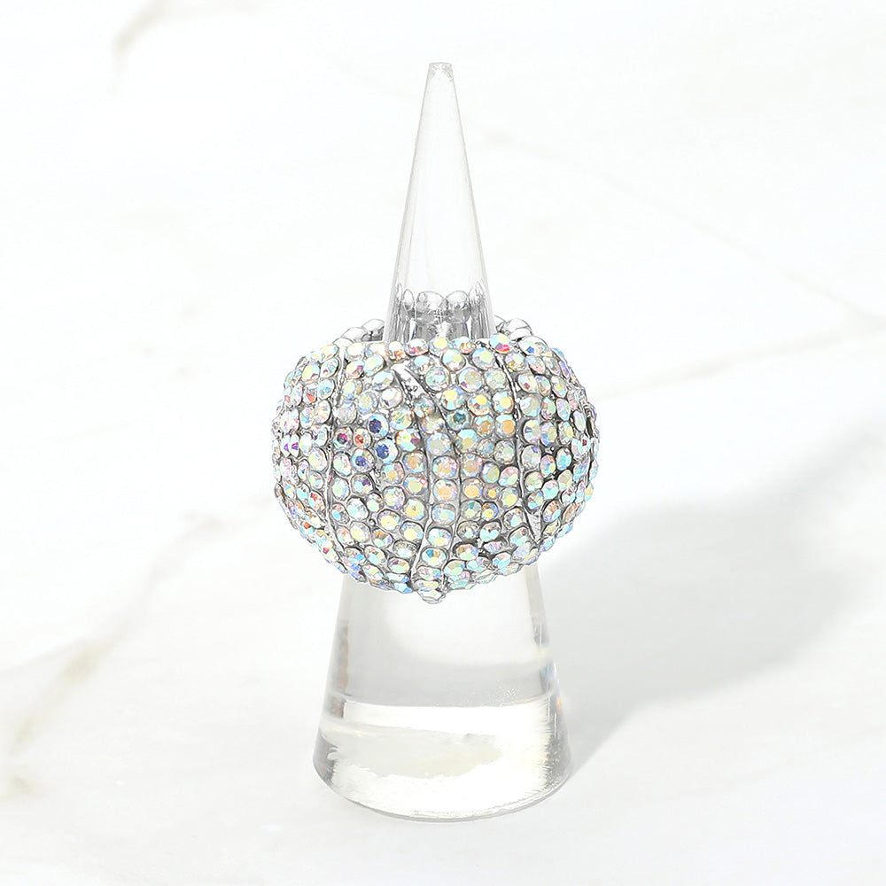 Silvia AB Silver Stretch Rhinestone Competition Ring